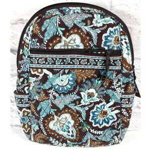 Vera Bradley Backpack Java Blue Brown Floral Quilted Purse Bag Zipper Retired